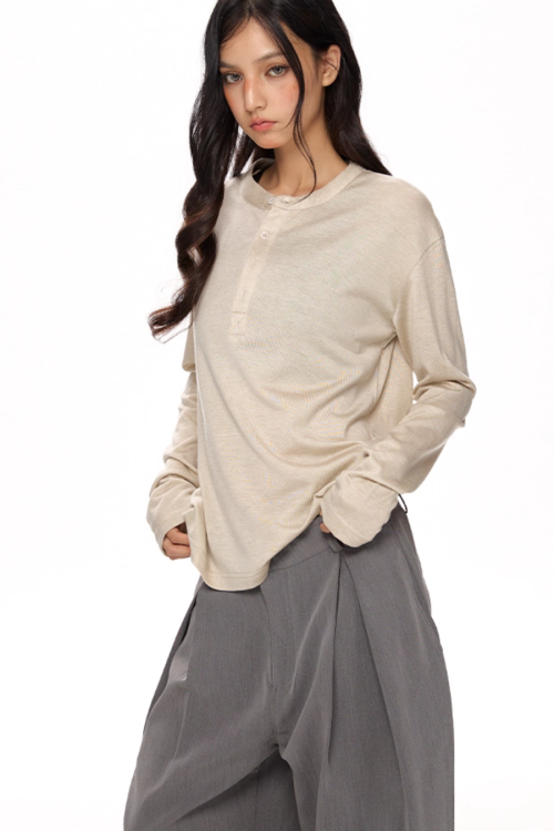 Half Button Loose Long Sleeves