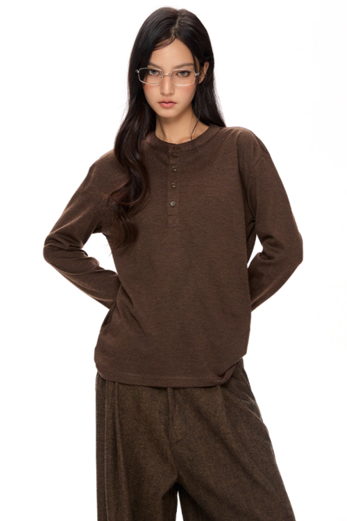 Half Button Loose Long Sleeves