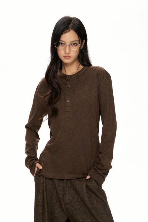 Half Button Loose Long Sleeves