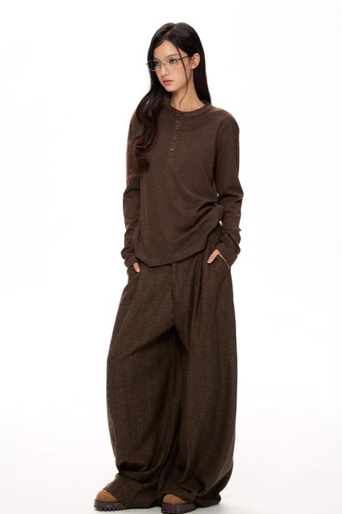 Half Button Loose Long Sleeves