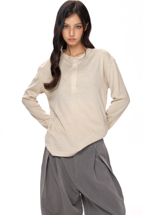 Half Button Loose Long Sleeves