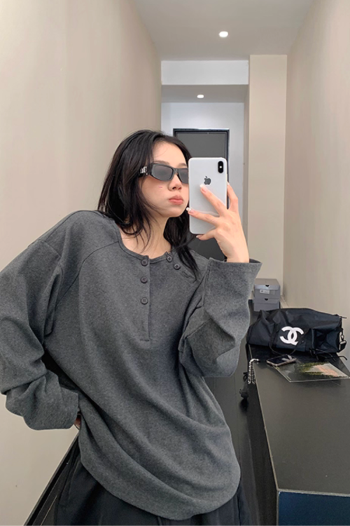 Half Button Loose Top