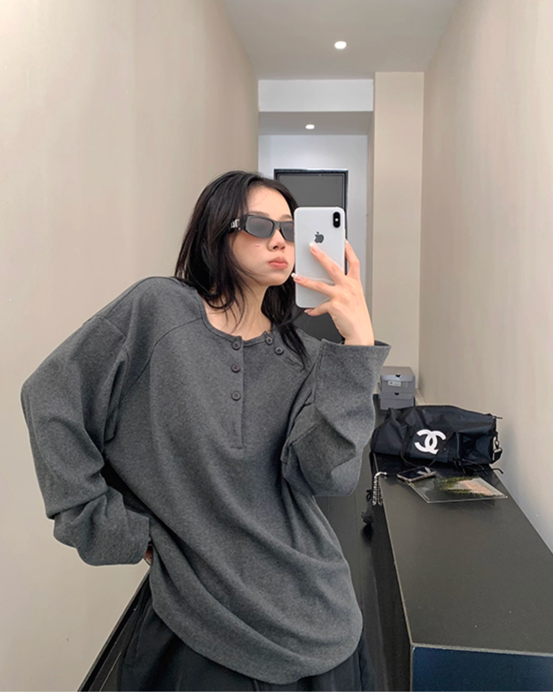 Half Button Loose Top Half Button Loose Top