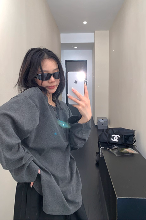 Half Button Loose Top