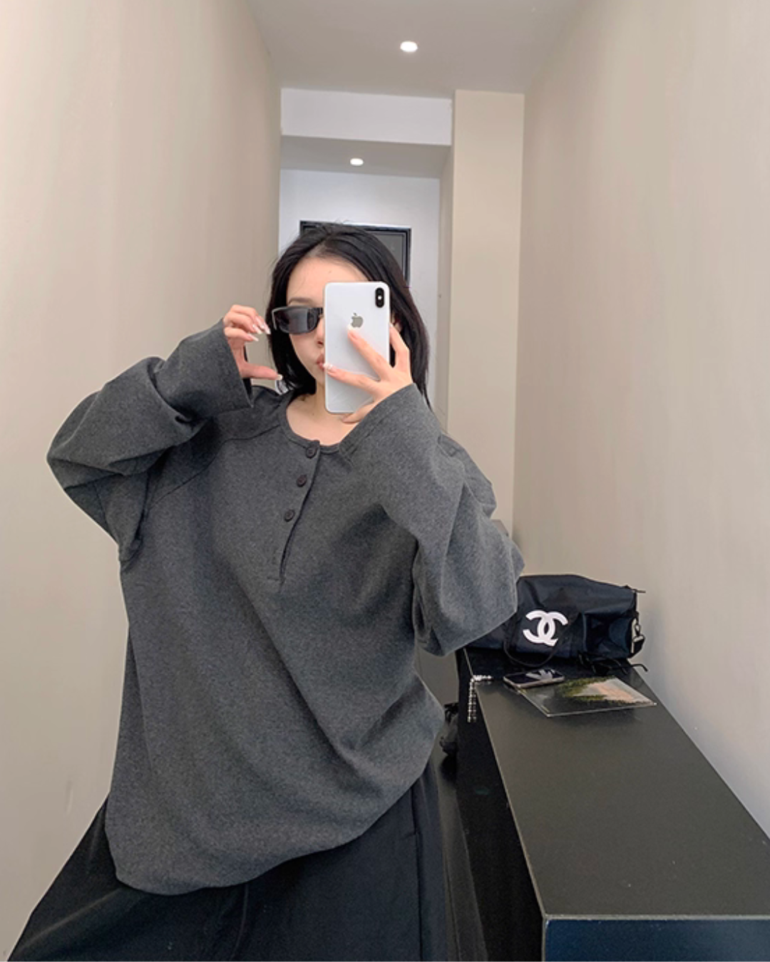 Half Button Loose Top Half Button Loose Top