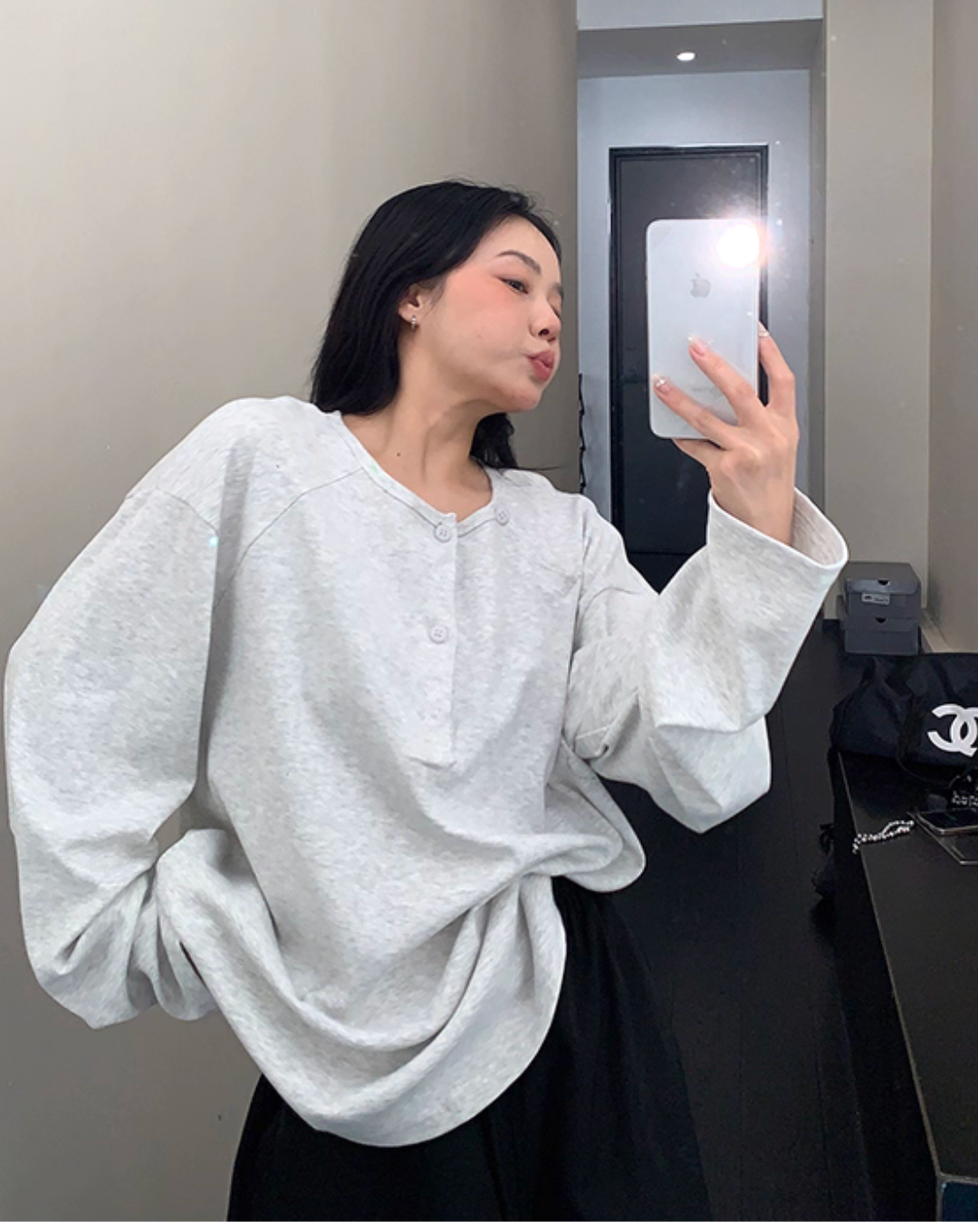 Half Button Loose Top Half Button Loose Top