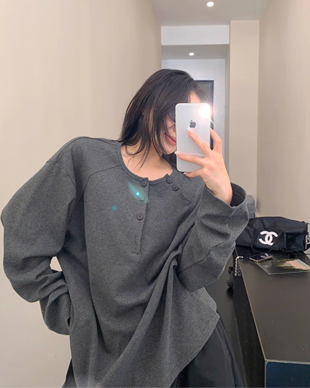 Half Button Loose Top Half Button Loose Top