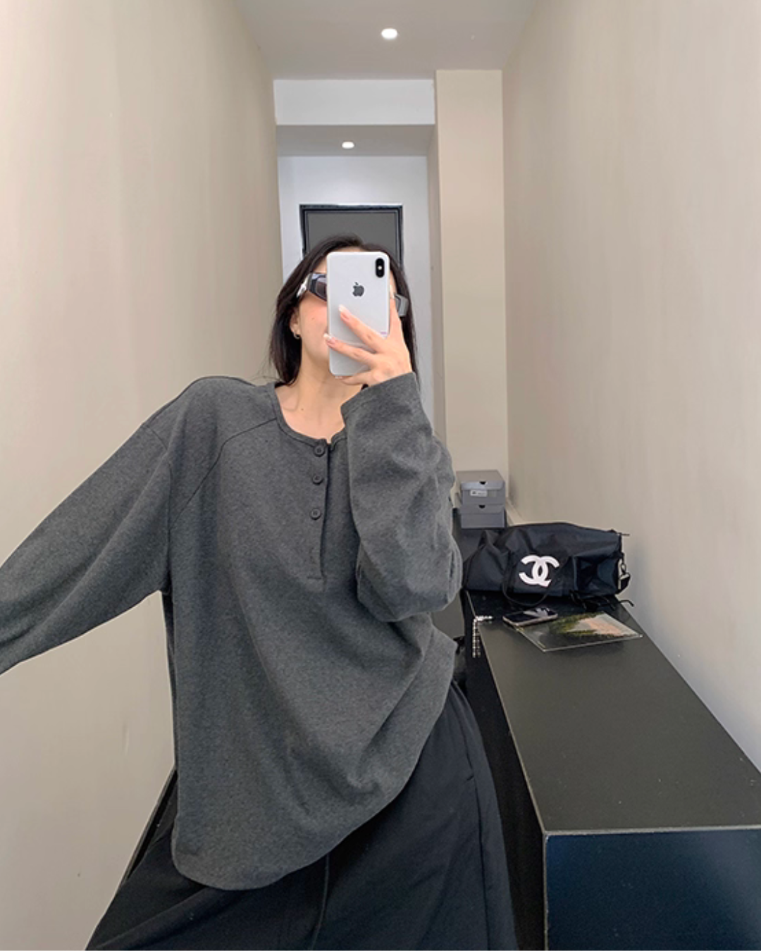 Half Button Loose Top Half Button Loose Top