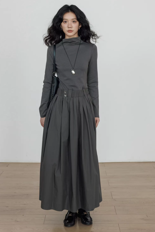 Half-Turtleneck Long Dress