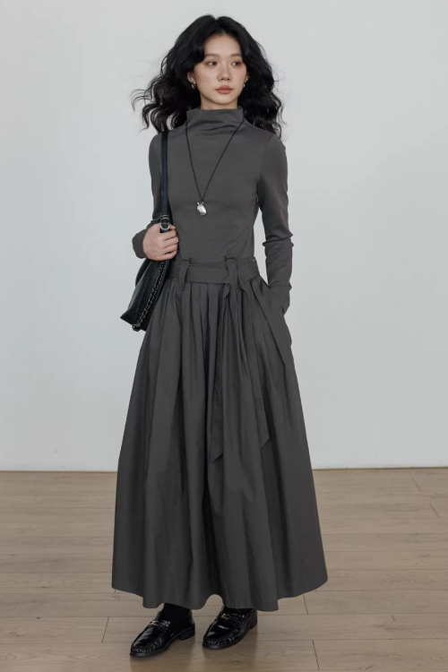 Half-Turtleneck Long Dress