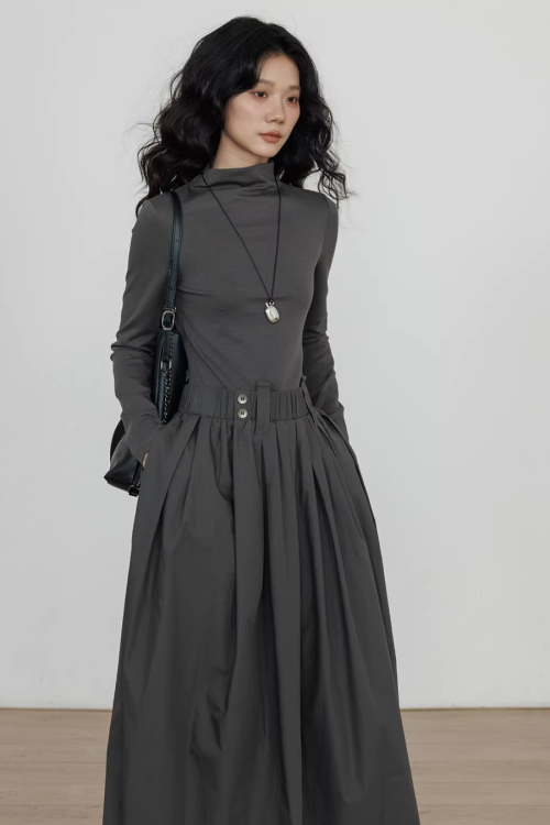 Half-Turtleneck Long Dress