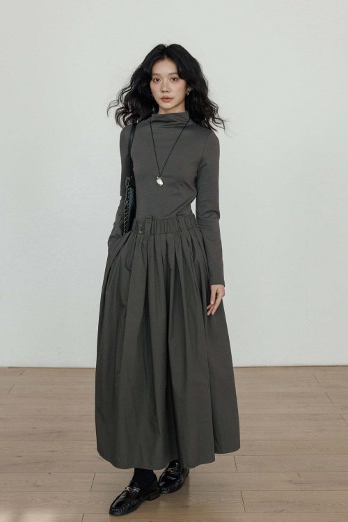 Half-Turtleneck Long Dress