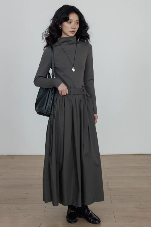 Half-Turtleneck Long Dress