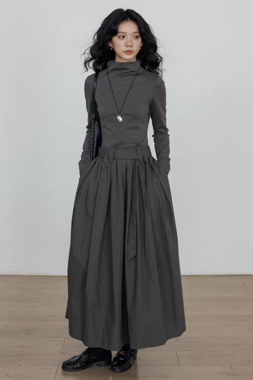 Half-Turtleneck Long Dress