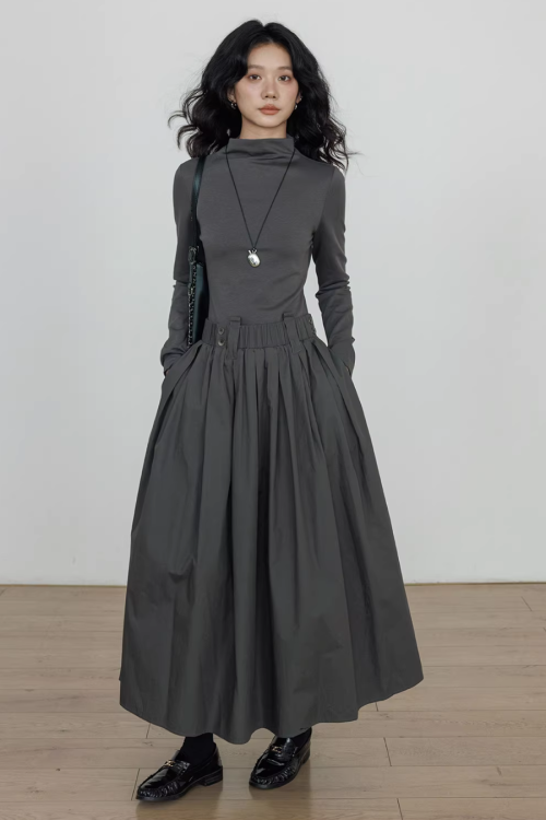 Half-Turtleneck Long Dress