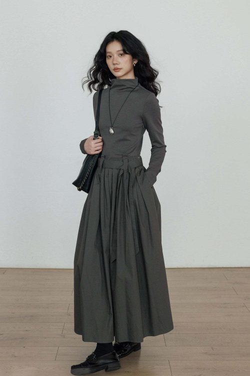 Half-Turtleneck Long Dress
