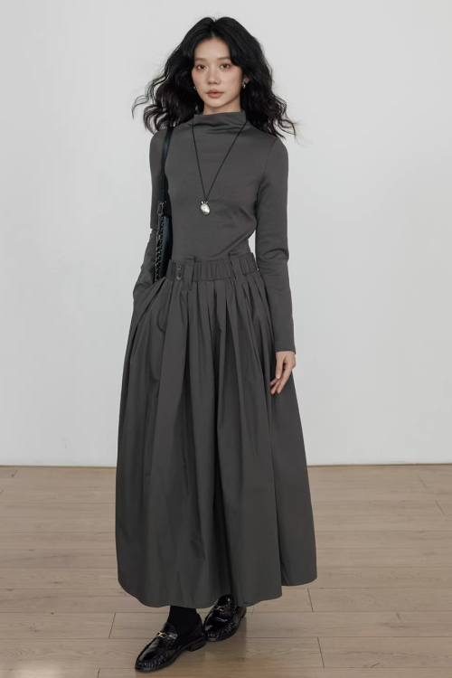 Half-Turtleneck Long Dress