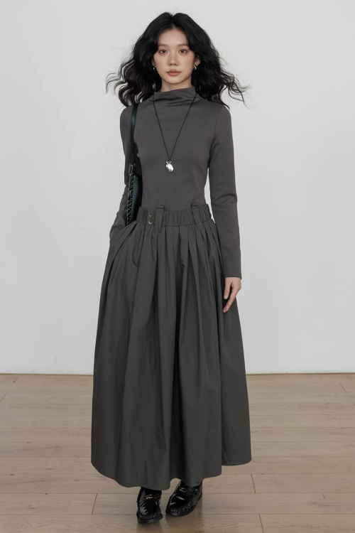 Half-Turtleneck Long Dress
