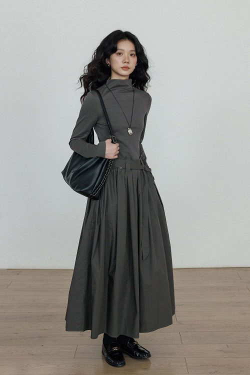 Half-Turtleneck Long Dress