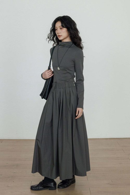Half-Turtleneck Long Dress