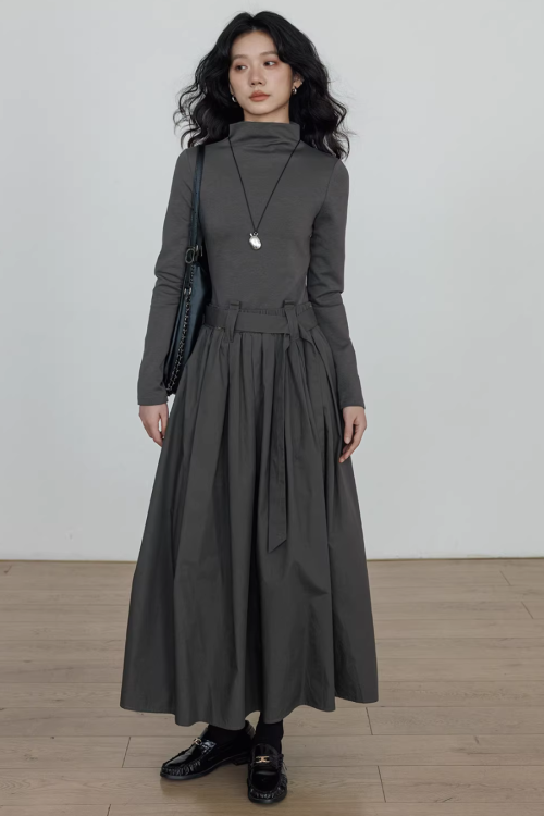 Half-Turtleneck Long Dress