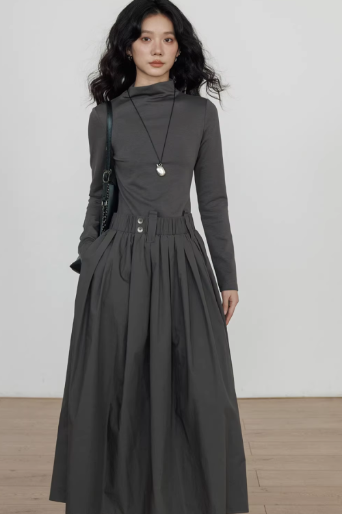 Half-Turtleneck Long Dress
