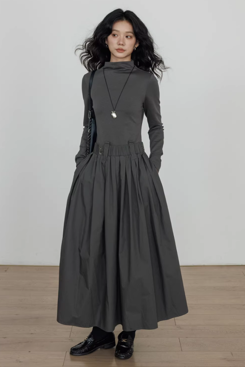 Half-Turtleneck Long Dress