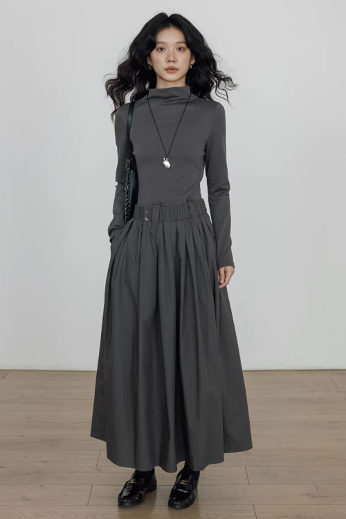 Half-Turtleneck Long Dress