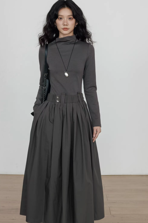 Half-Turtleneck Long Dress