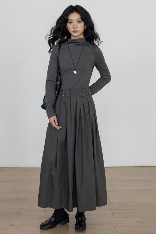 Half-Turtleneck Long Dress