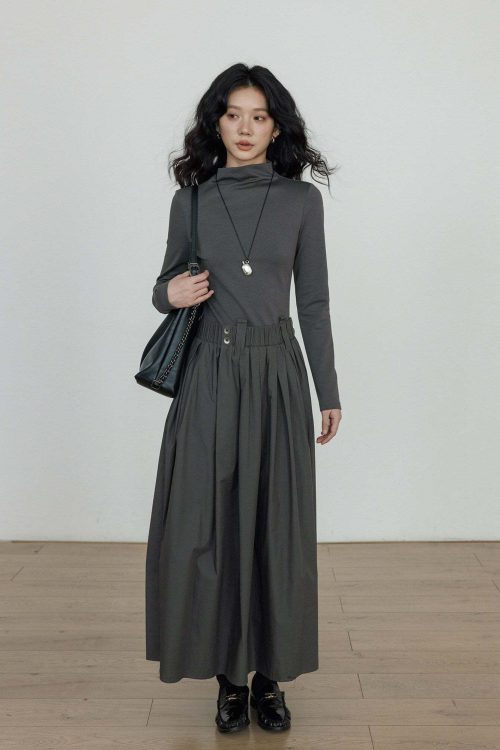 Half-Turtleneck Long Dress