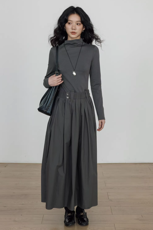 Half-Turtleneck Long Dress