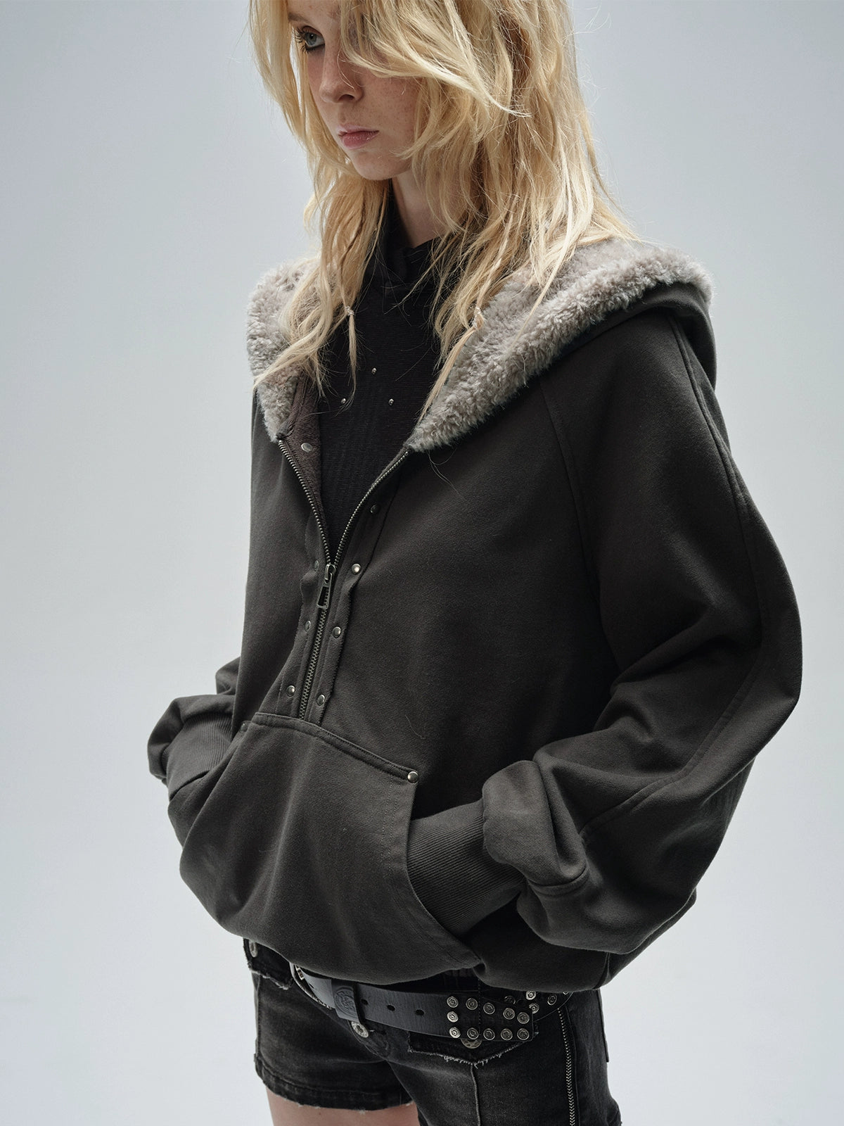 Half Zip Fur Hood Hoodie Half Zip Fur Hood Hoodie