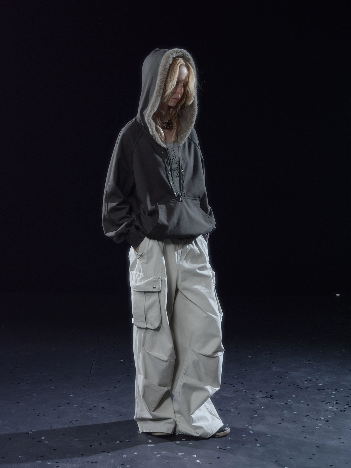 Half Zip Fur Hood Hoodie Half Zip Fur Hood Hoodie