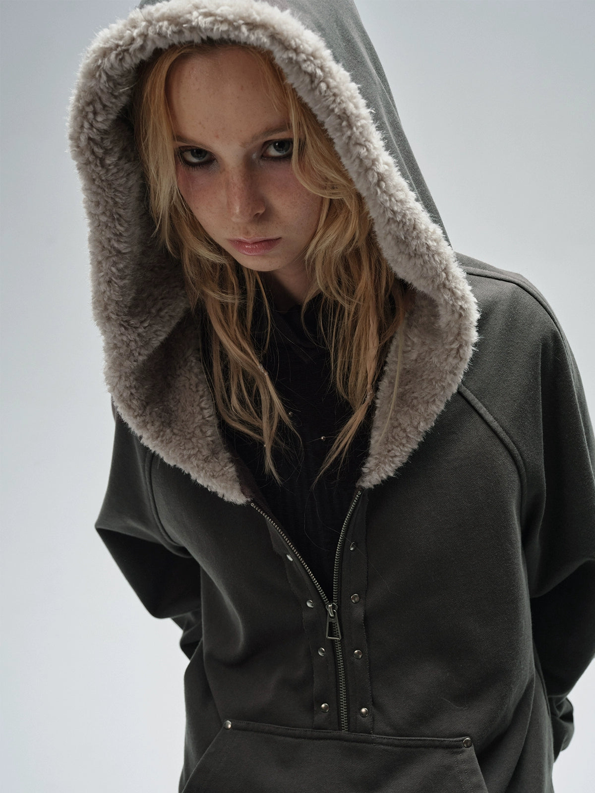 Half Zip Fur Hood Hoodie Half Zip Fur Hood Hoodie