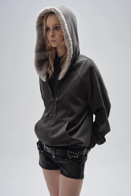 Half Zip Fur Hood Hoodie