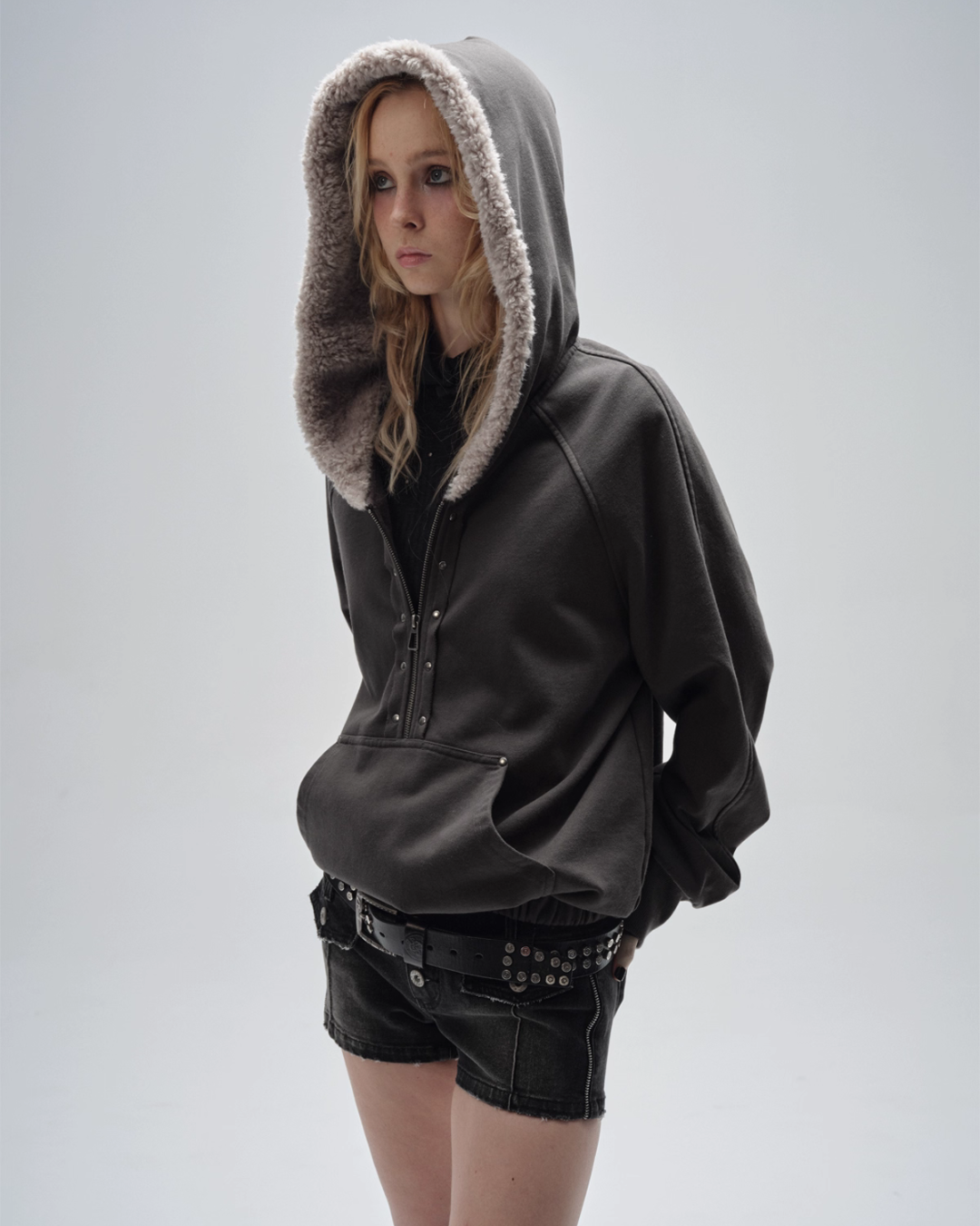 Half Zip Fur Hood Hoodie Half Zip Fur Hood Hoodie