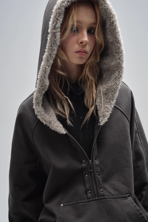 Half Zip Fur Hood Hoodie
