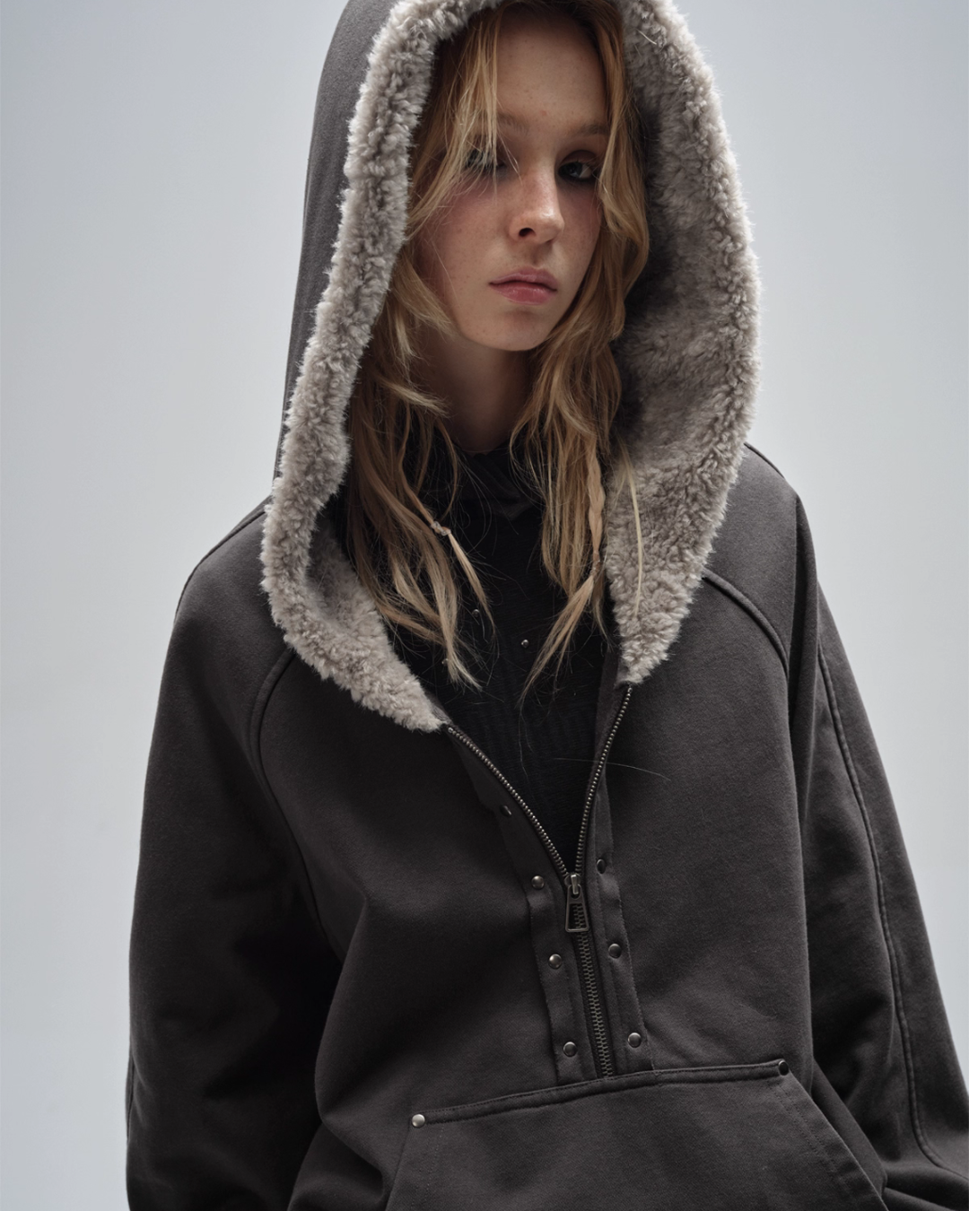 Half Zip Fur Hood Hoodie Half Zip Fur Hood Hoodie