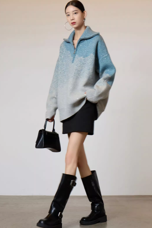 Half-Zip Gradient Knit Top