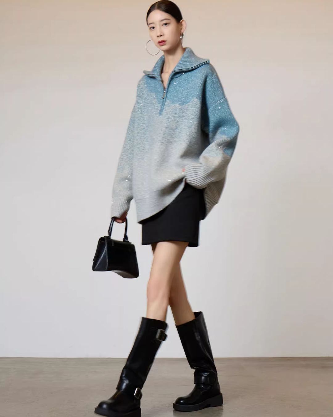 Half-Zip Gradient Knit Top Half-Zip Gradient Knit Top