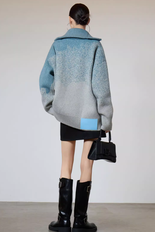 Half-Zip Gradient Knit Top