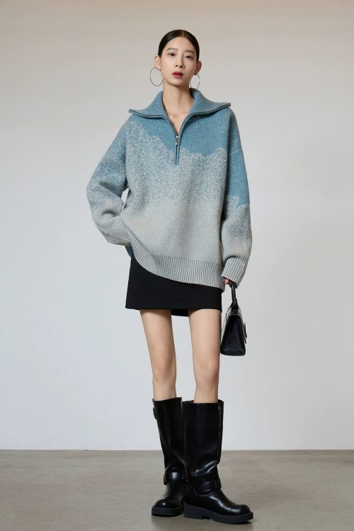 Half-Zip Gradient Knit Top