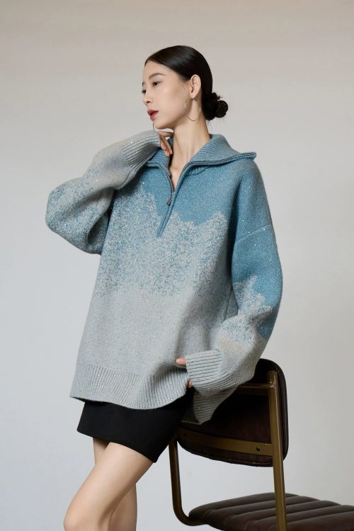 Half-Zip Gradient Knit Top