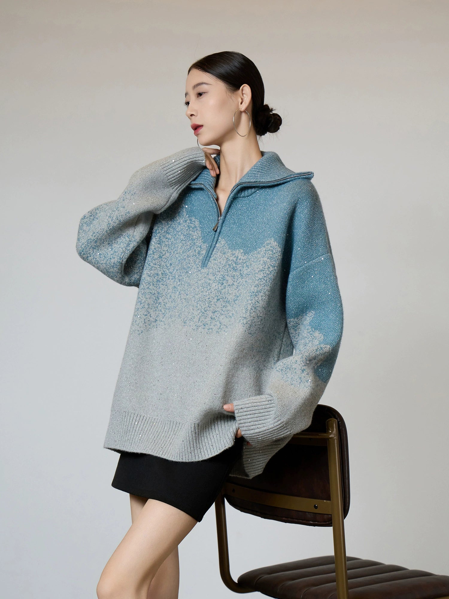 Half-Zip Gradient Knit Top Half-Zip Gradient Knit Top