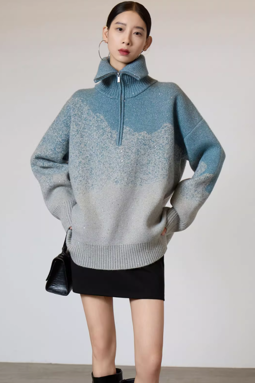 Half-Zip Gradient Knit Top