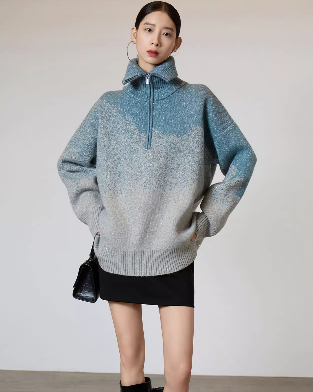 Half-Zip Gradient Knit Top Half-Zip Gradient Knit Top