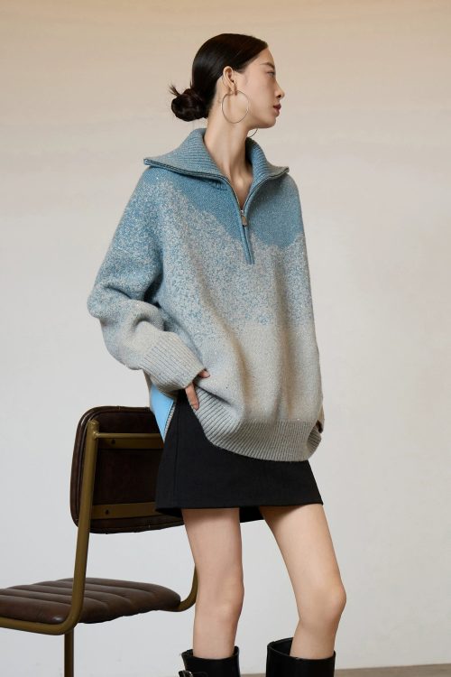 Half-Zip Gradient Knit Top