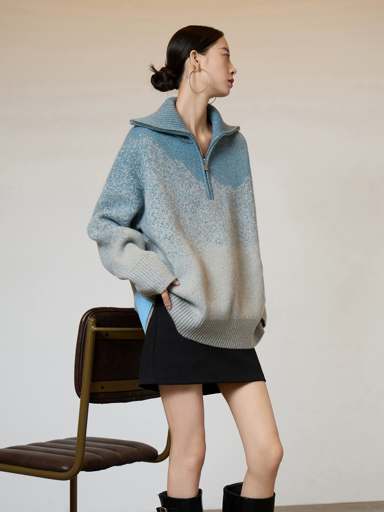 Half-Zip Gradient Knit Top Half-Zip Gradient Knit Top