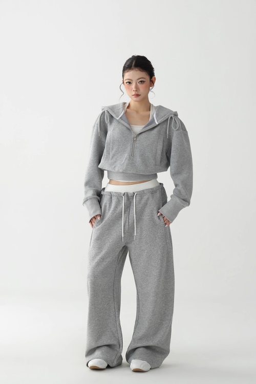 Half Zip Hoodie / Wide Sweatpants
